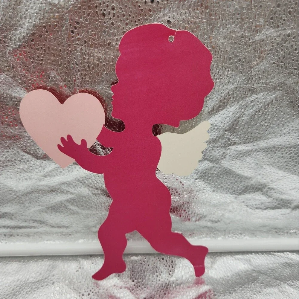 Die Cut Cupid & Heart Valentines Wall Decoration Multicolor 70s VTG Love Cherub